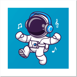 Cute Astronaut Listening Music Cartoon Posters and Art